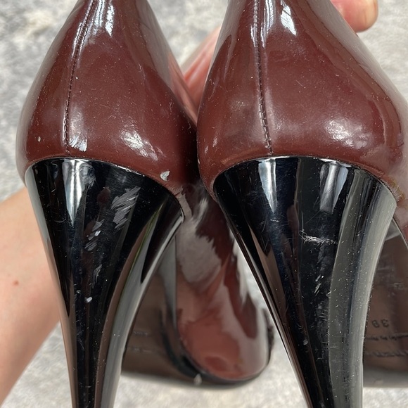 Burberry Peeptoe Ruffle Patent Leather Pumps Heels Burgundy Maroon Sz 39 - Picture 13 of 16